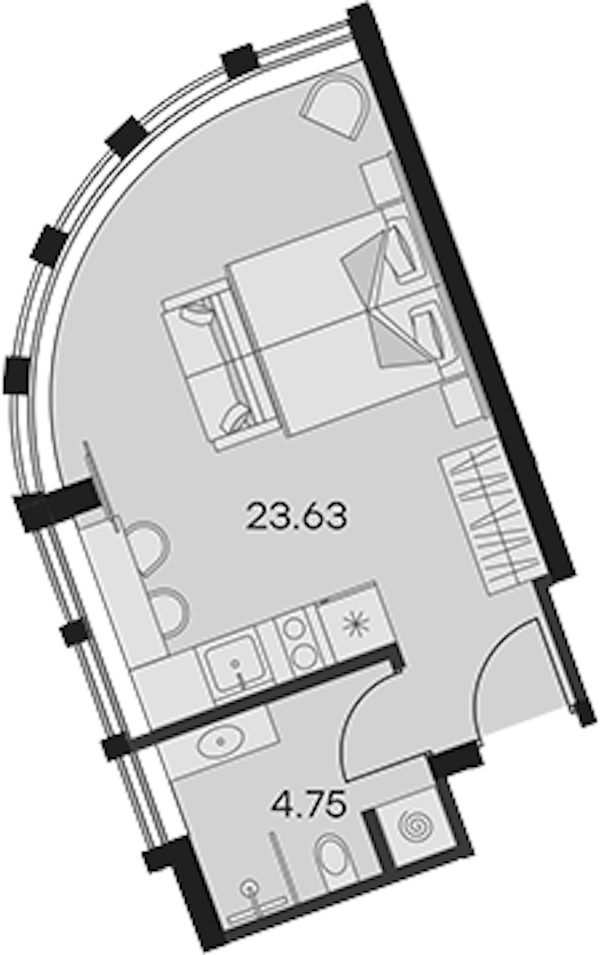 Квартира студия 28.38 м², 7/15 эт., Апарт-отель «Апарт-отель 25-7 Заневский»